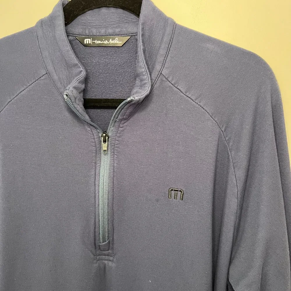 Travis Mathew Quarter Zip Athletic Pullover Performance Golf Shirt Navy Blue M‎